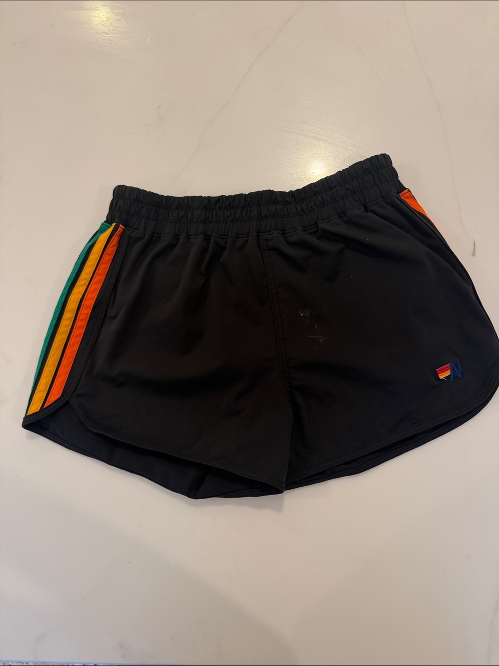 Aviator Nation Black Shorts with Green, Yellow & Orange Side Stripes